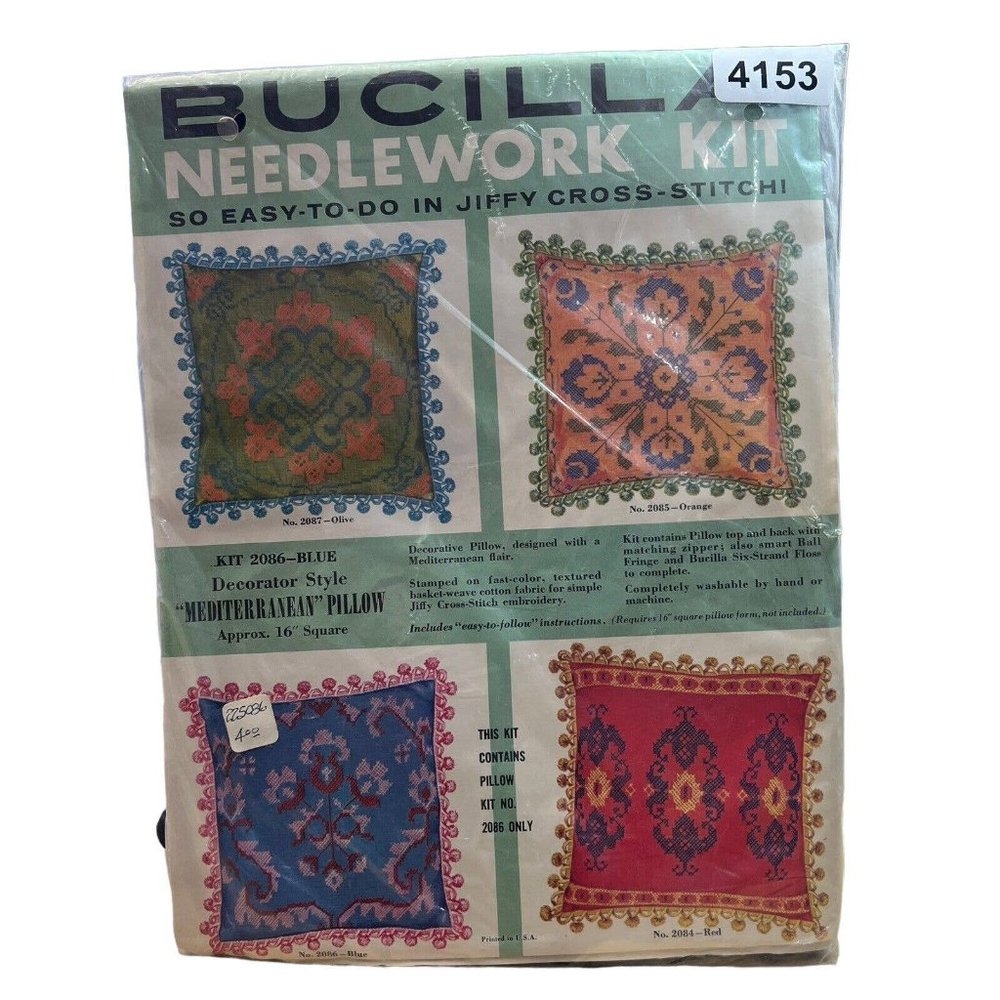 Bucilla Needlework Kit 2086 Blue Decorator Style Mediterranean Pillow Vintage